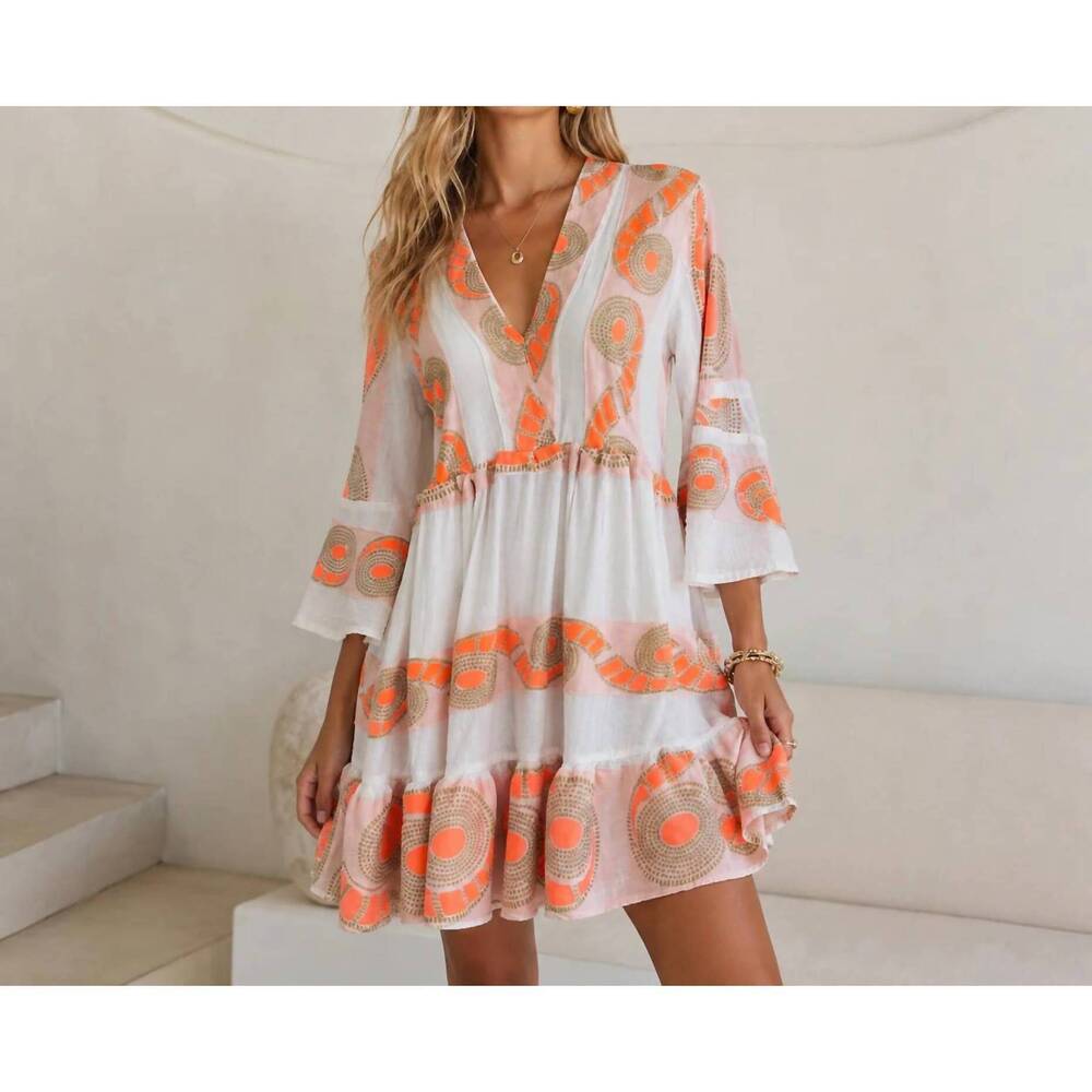NEW MYSTERY RESORT coral mirage mini dress in orange